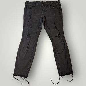 Boutique Women's PLUS 16W BLACK Wash Distressed SKINNY Stretch Jeans Raw Hem